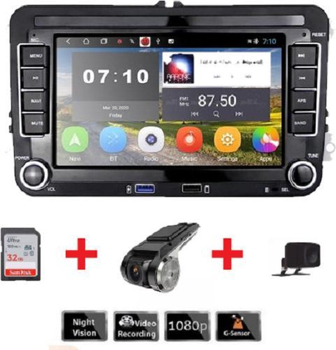 Android 10 autoradio voor VW met CD DVD WiFi 4G USB MicroSD - 7 inch + 32GB SD card + U2-2004 Dashcam