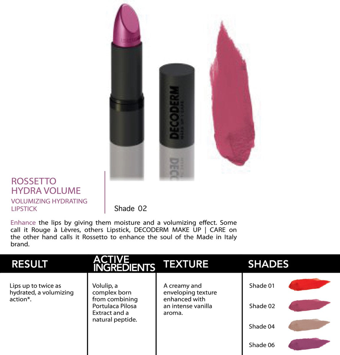 ROSSETTO HYDRA VOLUME 02 VOLUMIZING HYDRATING LIPSTICK 4ML