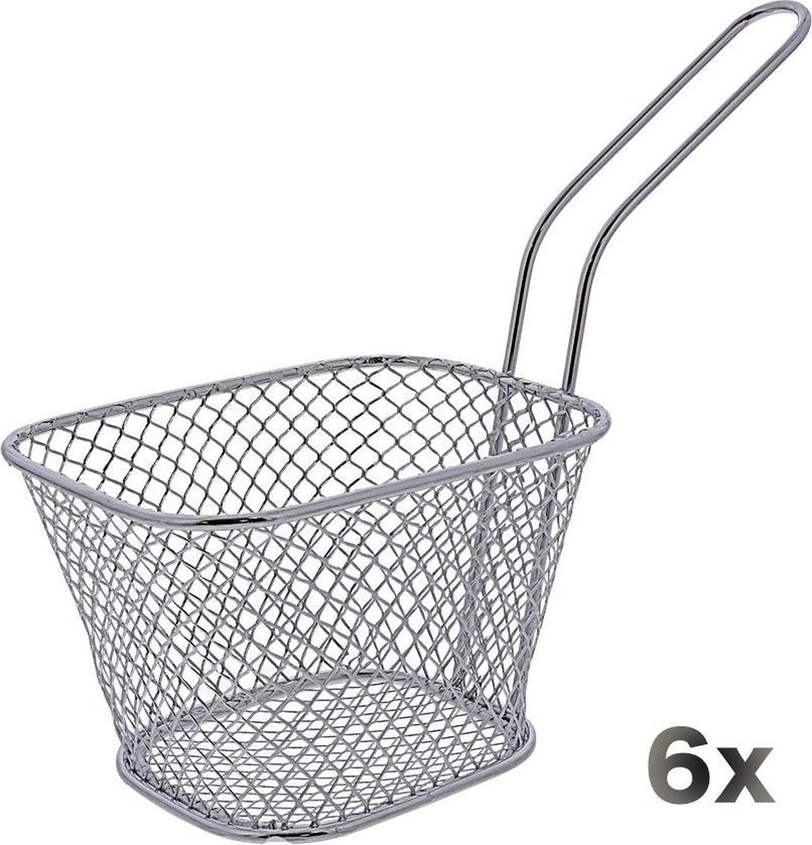 Luxe Serveermandjes set van 6 - Frietmandjes - 18cm - RVS - Zilver