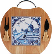 Kaasplank Appelvorm Met Mes Delfts Blauw - Souvenir