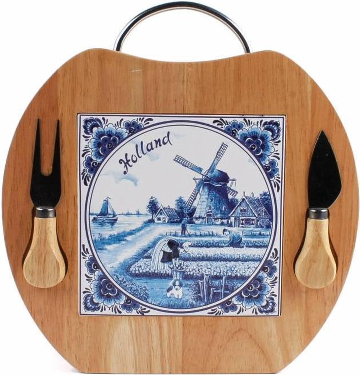 Kaasplank Appelvorm Met Mes Delfts Blauw - Souvenir