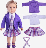 Schooluniform voor poppen - Kledingset schoolmeisje paars - poppenkleding past op pop tot 43CM