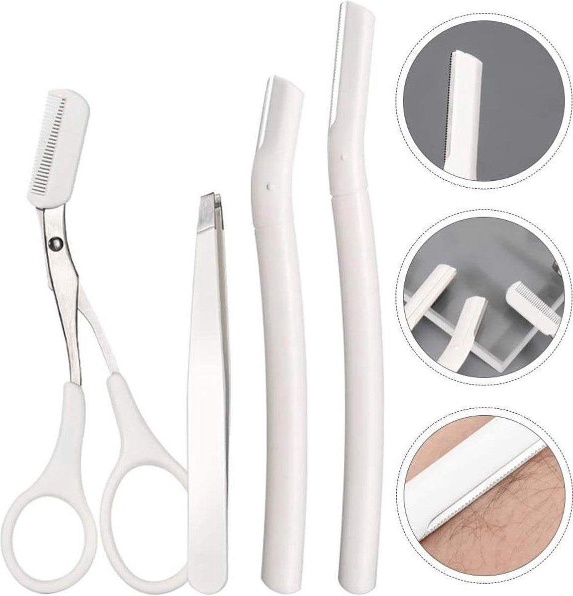 BOTC - Wenkbrauw Scheermes Schaar Pincet 4 In 1 - Wenkbrauw Kit - Neus Ontharing Schaar - Wenkbrauw Of Gezicht Ontharing Scheermessen- Scheerapparaat Voor Man Vrouw - met Schaar