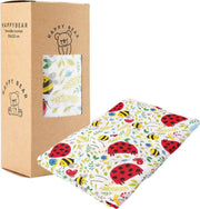 HappyBear - Hydrofiele swaddle doek – Lieveheersbeestjes | 120cm x 120cm | Inbakerdoek