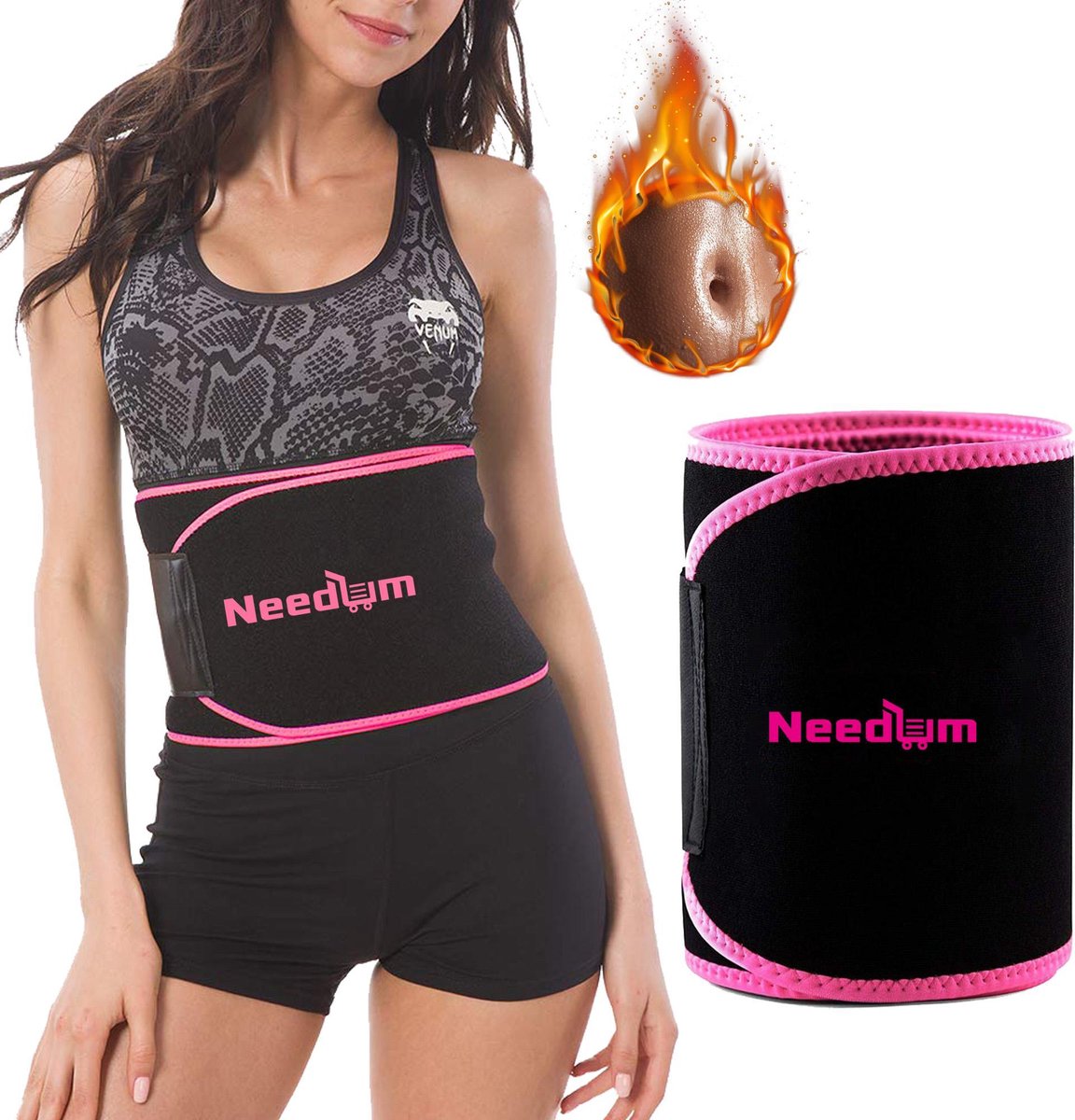 Needum ® Zweetband voor de Buik – Afslankband - Afslankbroek – Sauna Belt – Sweat Belt – Buikband afvallen – Zweetband Buik – Afslankriem voor Fitness/Hardlopen/Gewichtheffen - Sport Band - Unisex – Man/Vrouw – Roze