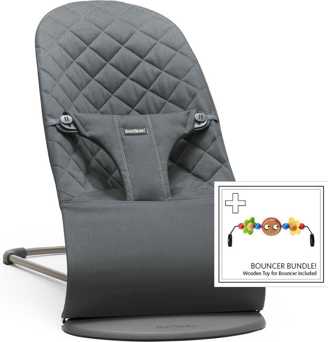 BABYBJÖRN Wipstoel Bliss Bundle - Antraciet Cotton incl Speelboog Ondeugende Oogjes