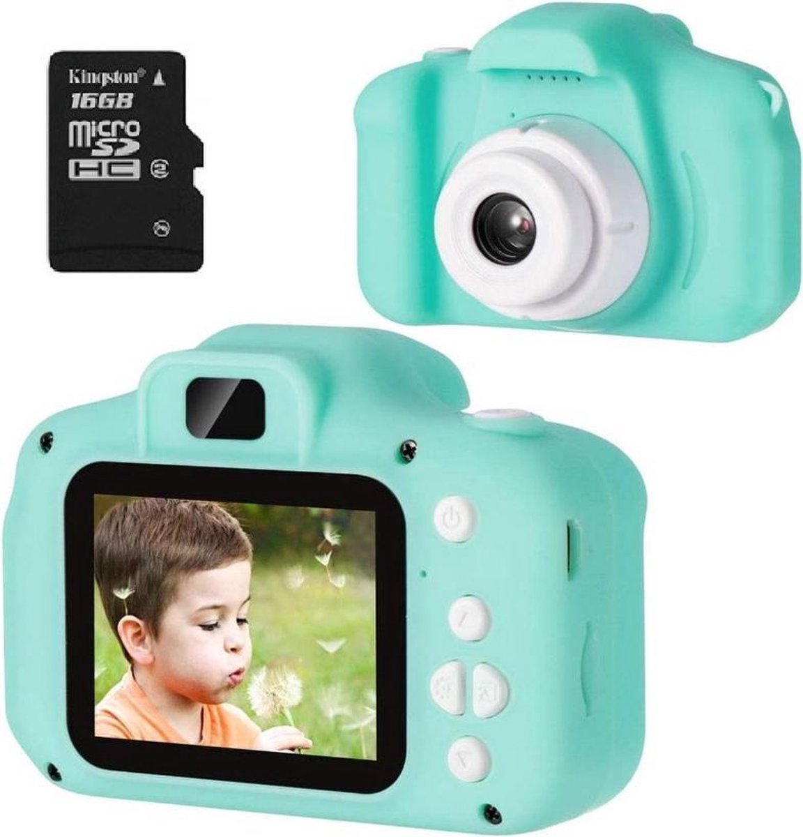 Digitale kindercamera groen / met videofunctie / incl. handig keycord /  incl. Kingston 16GB MicroSD kaart