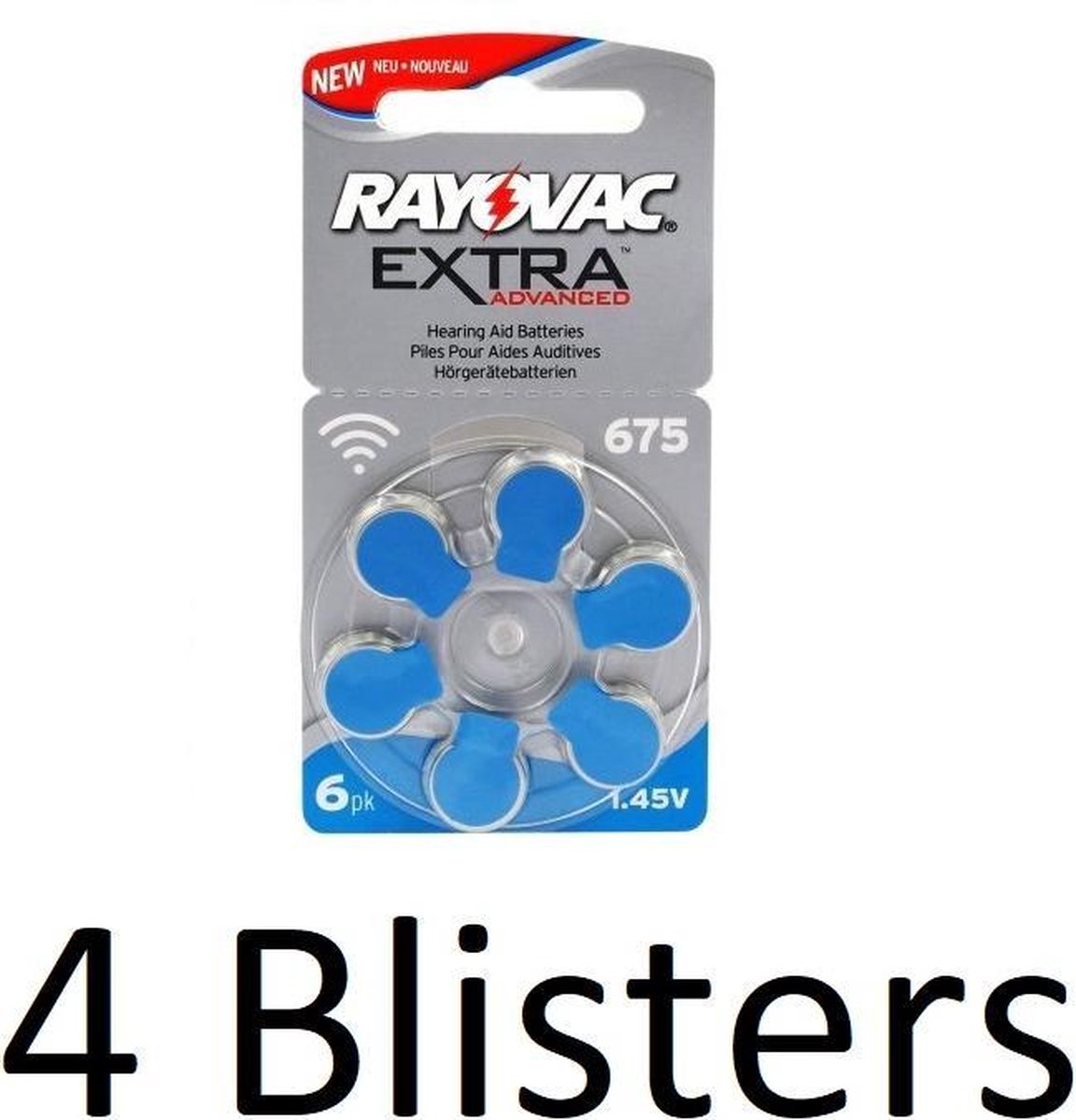 24 Stuks (4 Blister a 6St) Rayovac 675 Extra Advanced Gehoorapparaat batterijen - Blauw