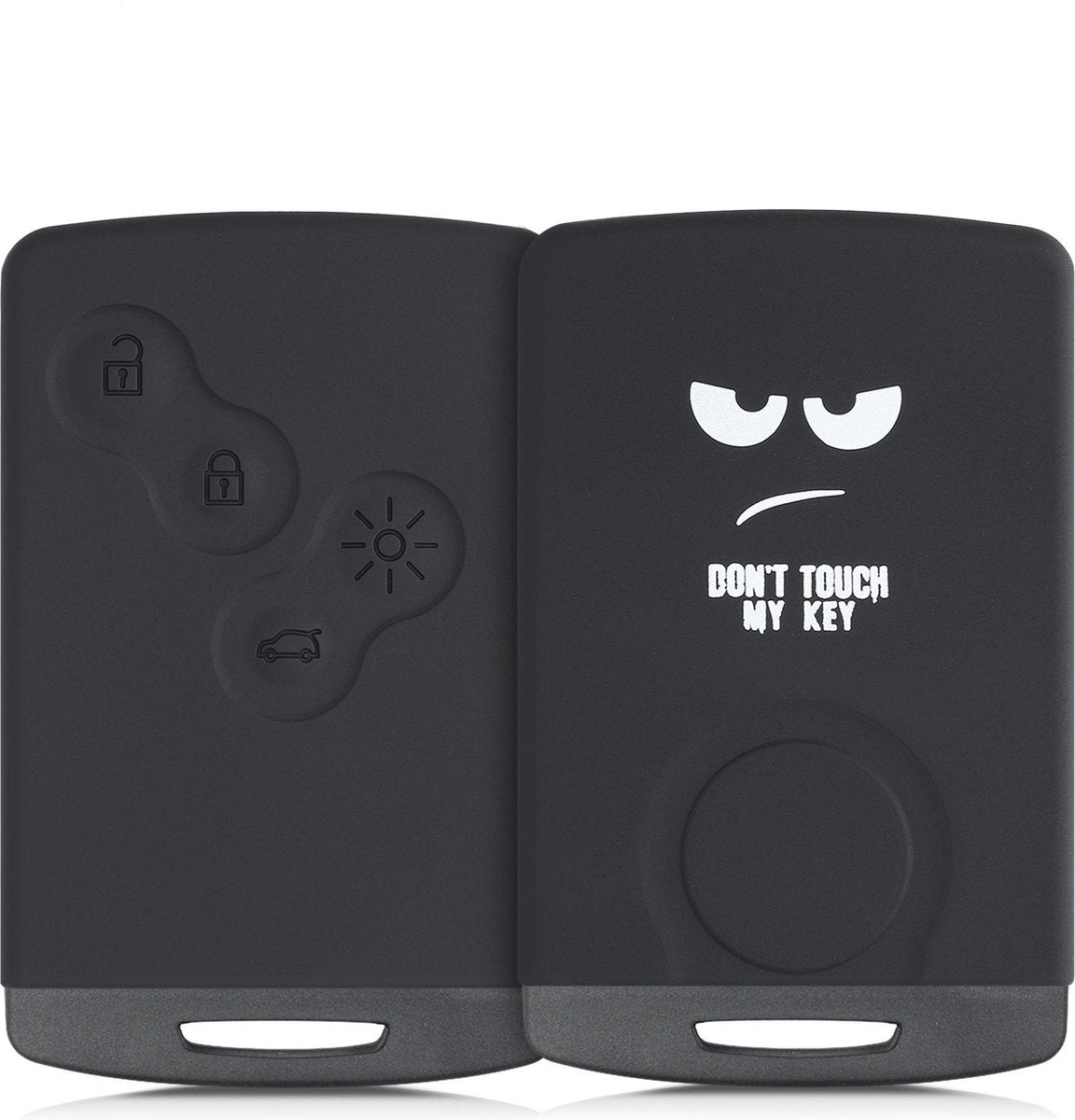kwmobile autosleutelhoes voor Renault 4-knops autosleutelkaart (alleen Keyless Go) - Siliconen beschermhoes in wit / zwart - Don't Touch My Key design