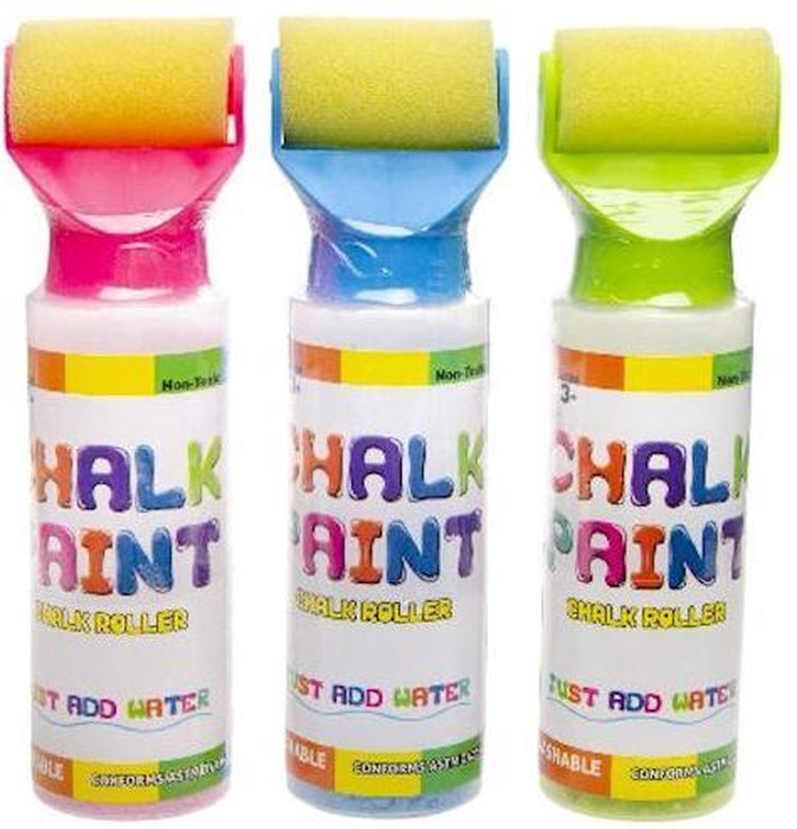 3 stuks Stoepkrijt verf Roller 15 Cm Groen Roze Blauw - Krijt Roller - Stoepkrijt