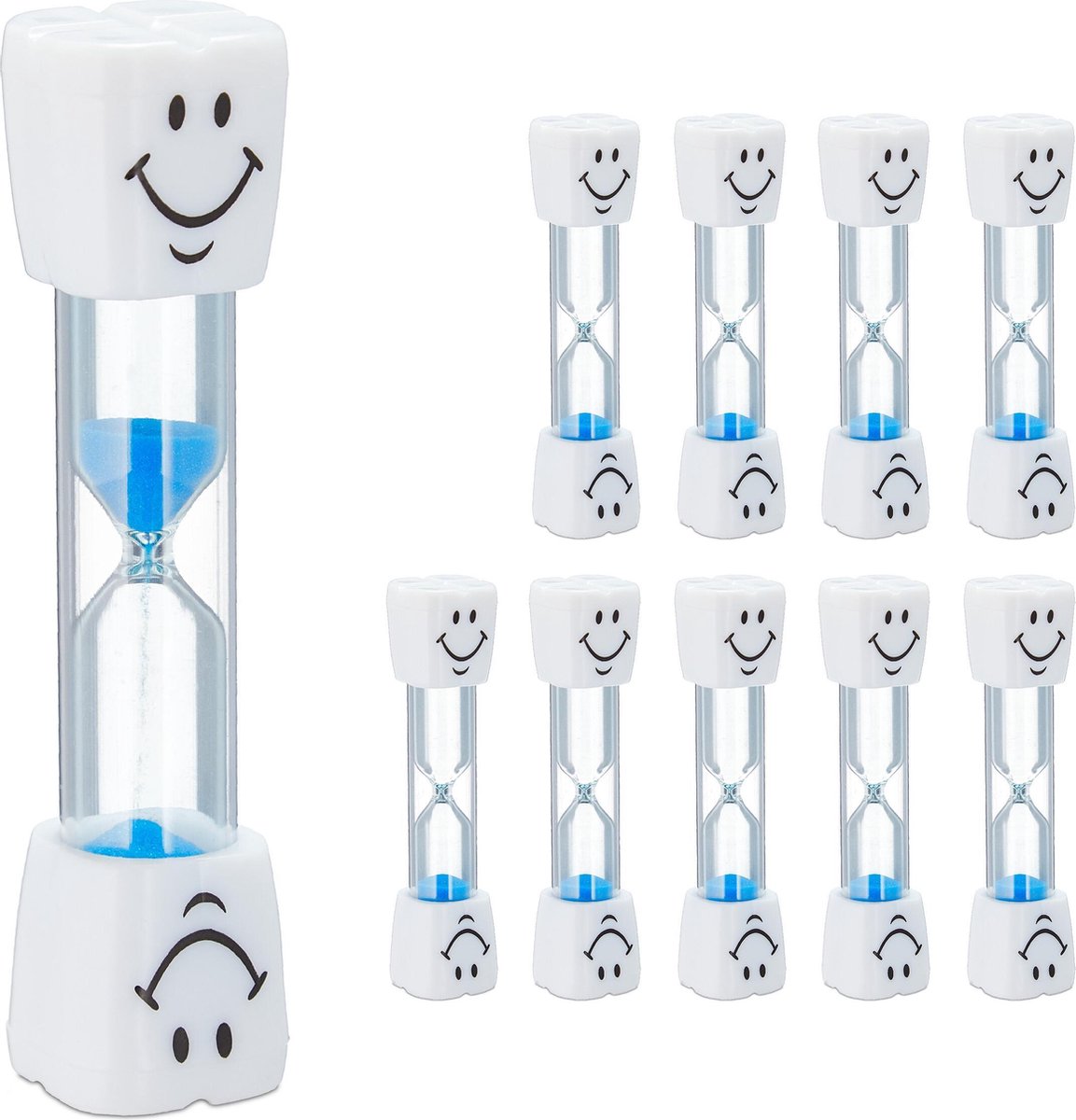 relaxdays zandloper tanden poetsen - 10 stuks - 3 minuten - zandlopertje kinderen - blauw