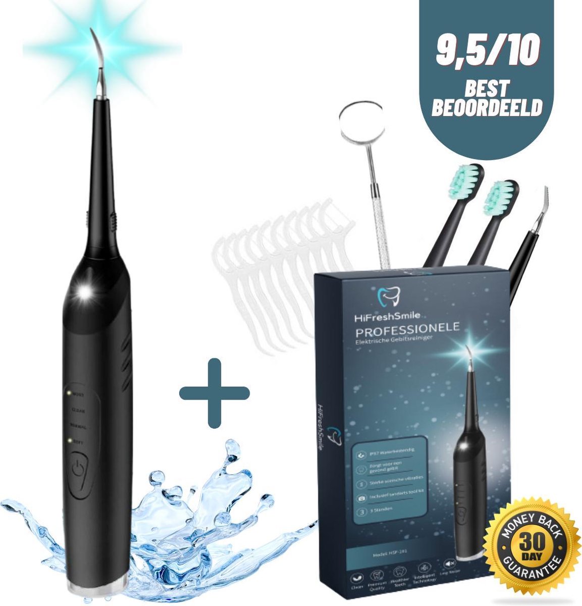 Complete Set Elektrische Tandsteen verwijderaar - Tandplak Verwijderaar - Tanden Polijsten - Voor Witte en Gezonde Tanden - Inclusief Tandarts Set - USB Oplaadbaar - Zwart