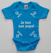 Romper met tekst | maat 68 | Je kan het papa | Turquoise blauw