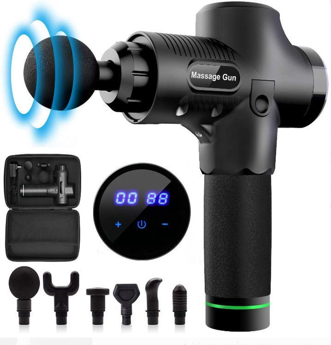 Woegel massage gun – inclusief koffer -  6 opzetstukken – 30 verschillende standen - relax en sport massage – klop en vibratie massage - stil en sterk - massage apparaat – massage pistool - zwart