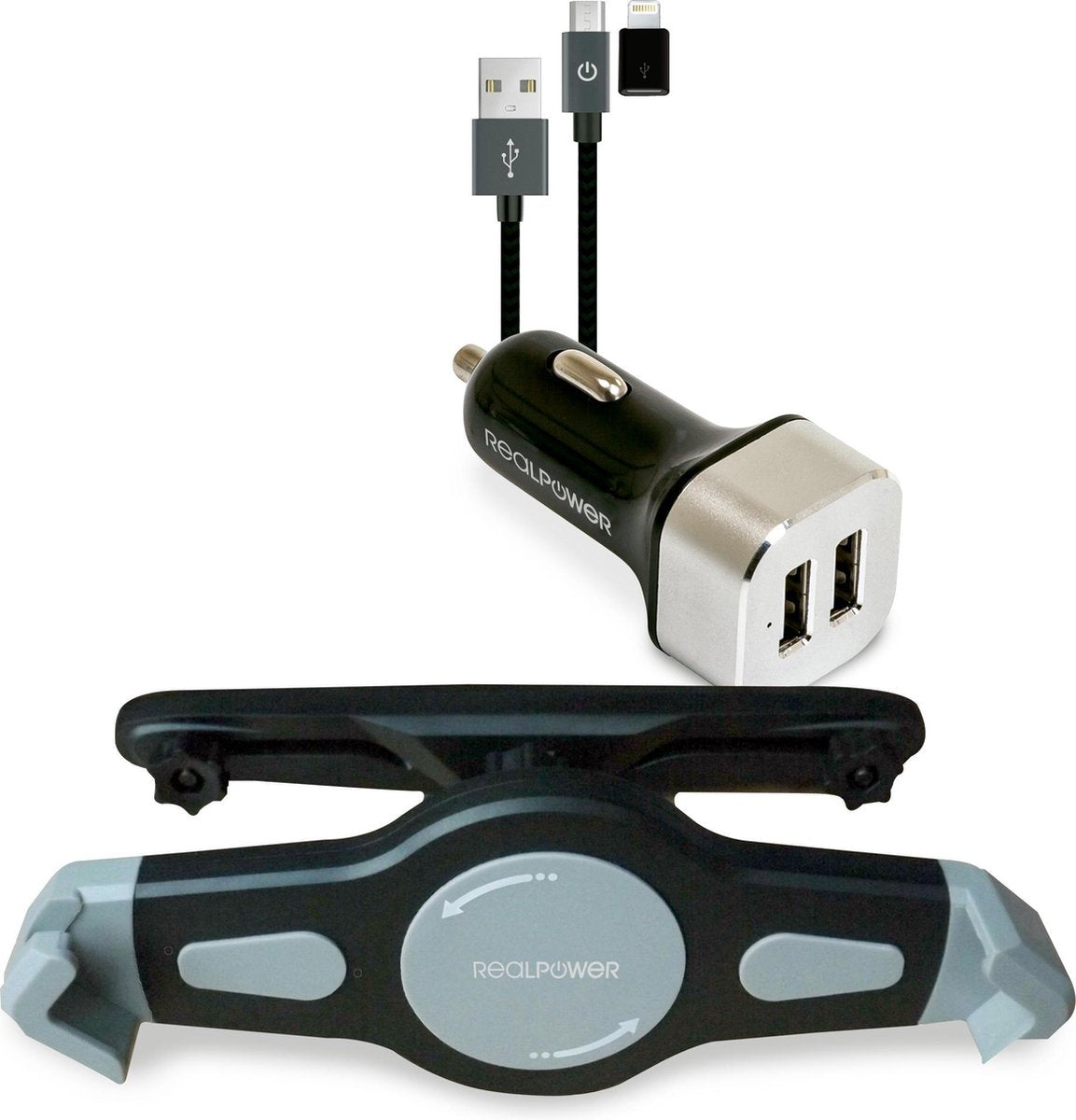 RealPower Tablet Car Set Zubehoer-Set fuer Tablets Actieve houder Tablet/UMPC Zwart