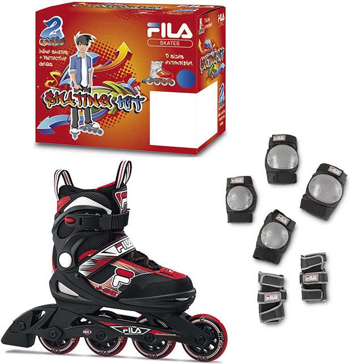 Fila Skates J-One Rood Maat 32-36 met Bescherming