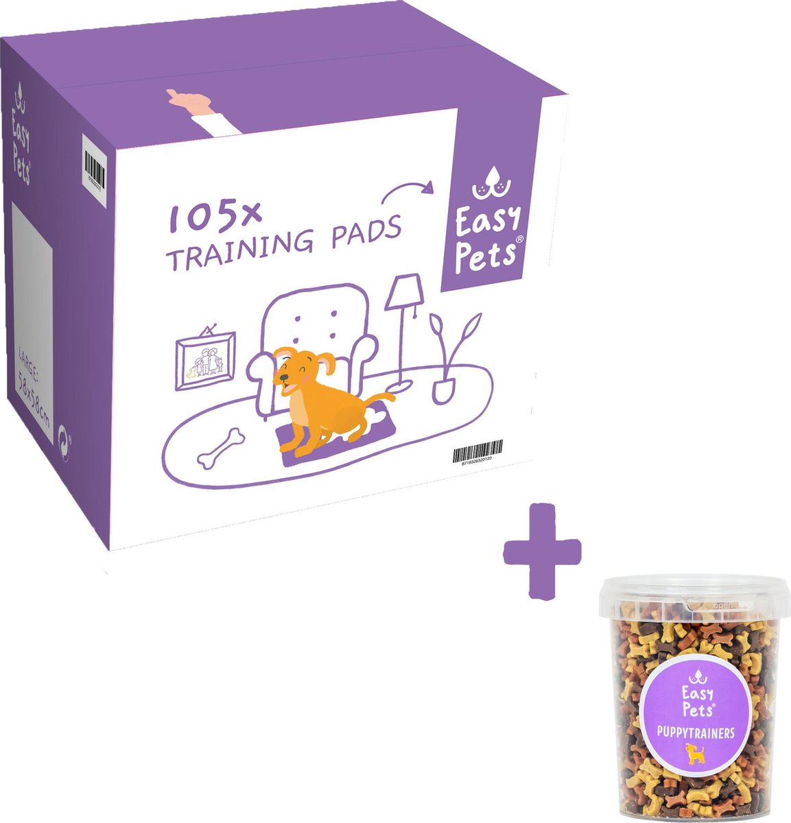 Easypets Puppy Training Pads - Zindelijkheidstraining - Hondentoilet - 58 x 58 cm - 105 stuks + Puppy Trainers 500ml