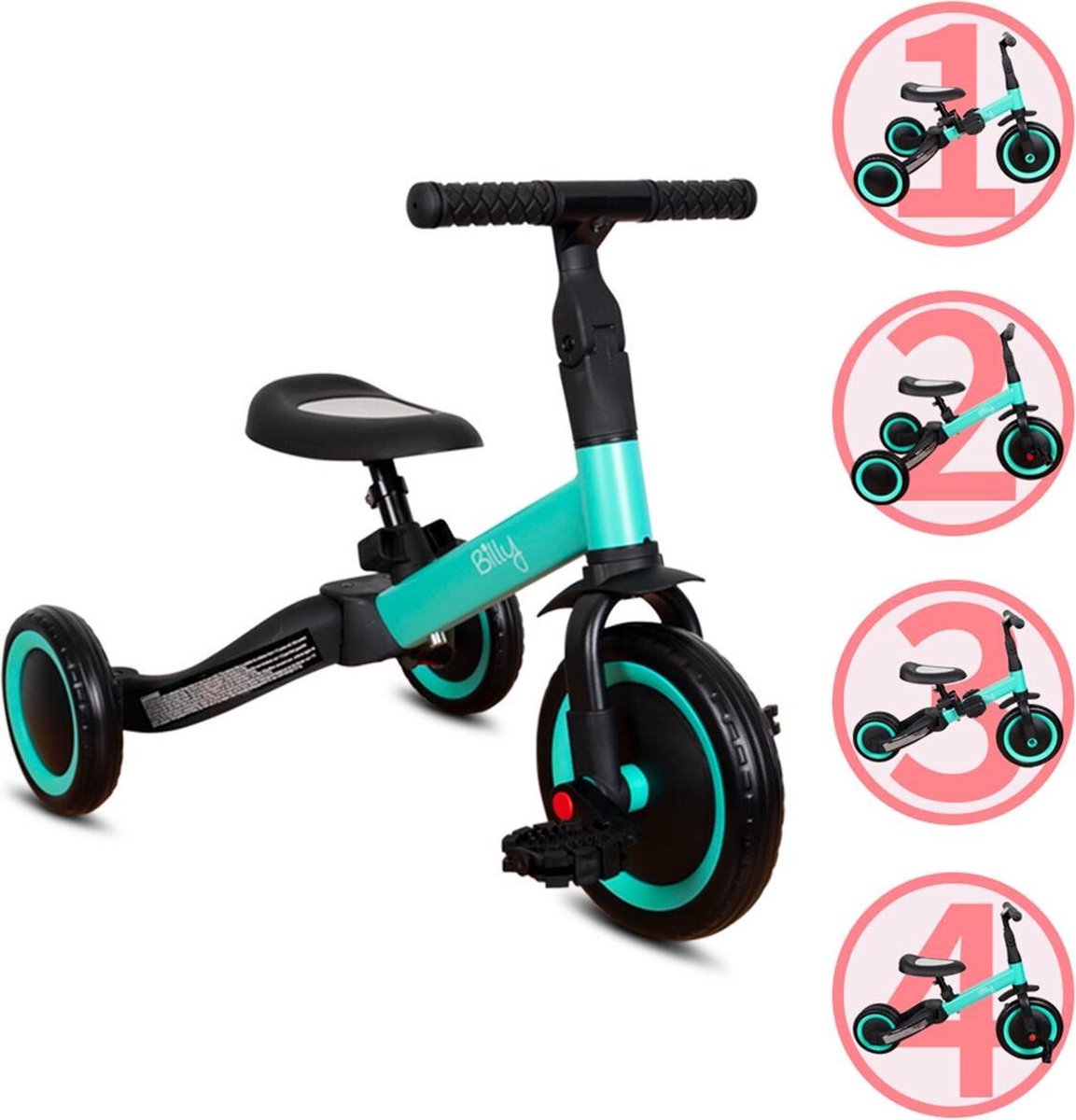 Billy 4-in-1 Kinderfietsje Fresa Turquoise