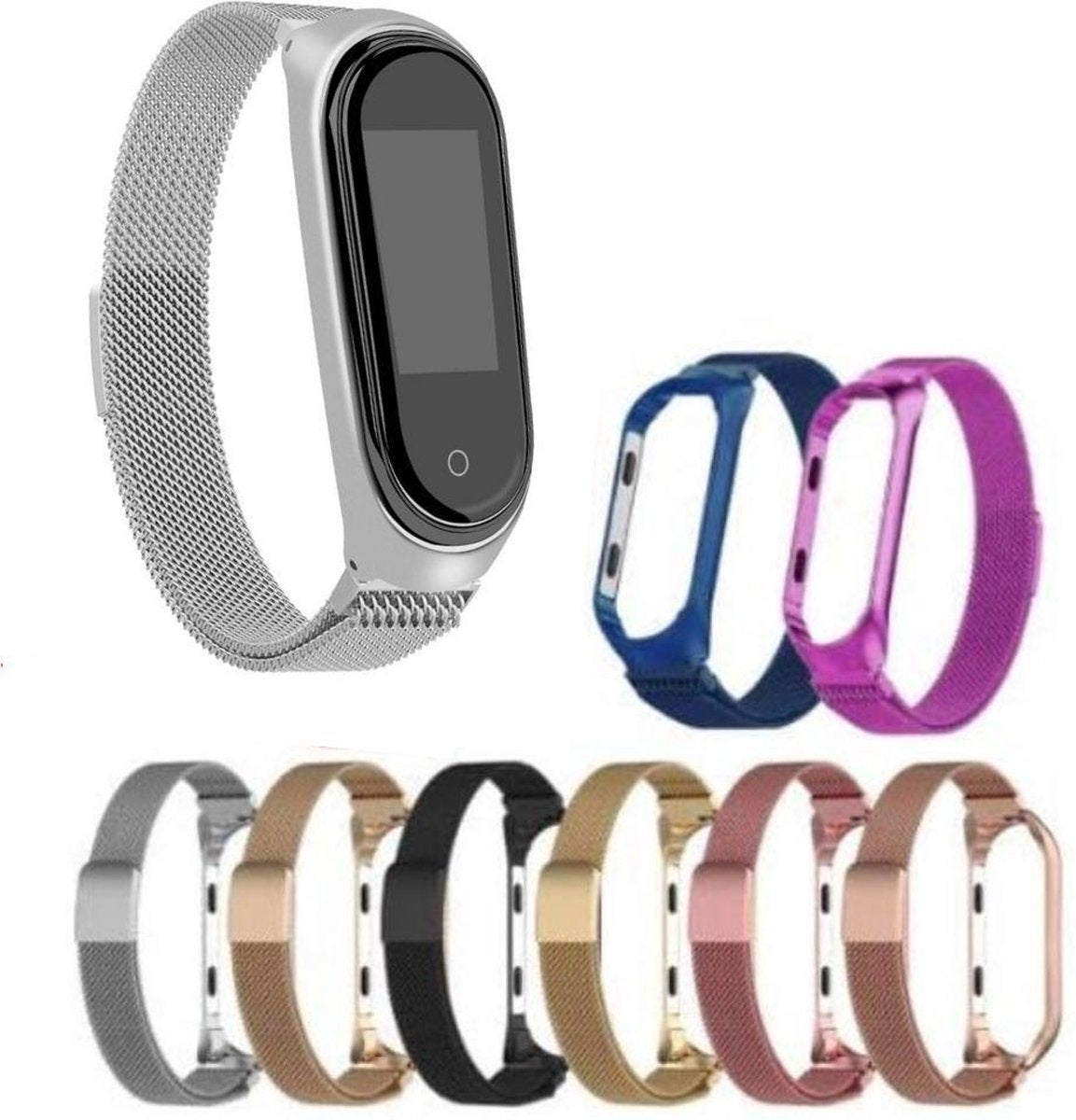 Vervangende Roestvrijstalen Riem voor Mi Band 4 en 3 Slimme Armband - kleur Metalen Riem Zilver