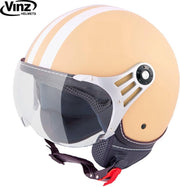 Vinz Fiori Jethelm Mat Creme met Witte Strepen / Scooterhelm / Brommerhelm / Motorhelm / Fashionhelm voor Scooter / Vespa / Brommer / Motor