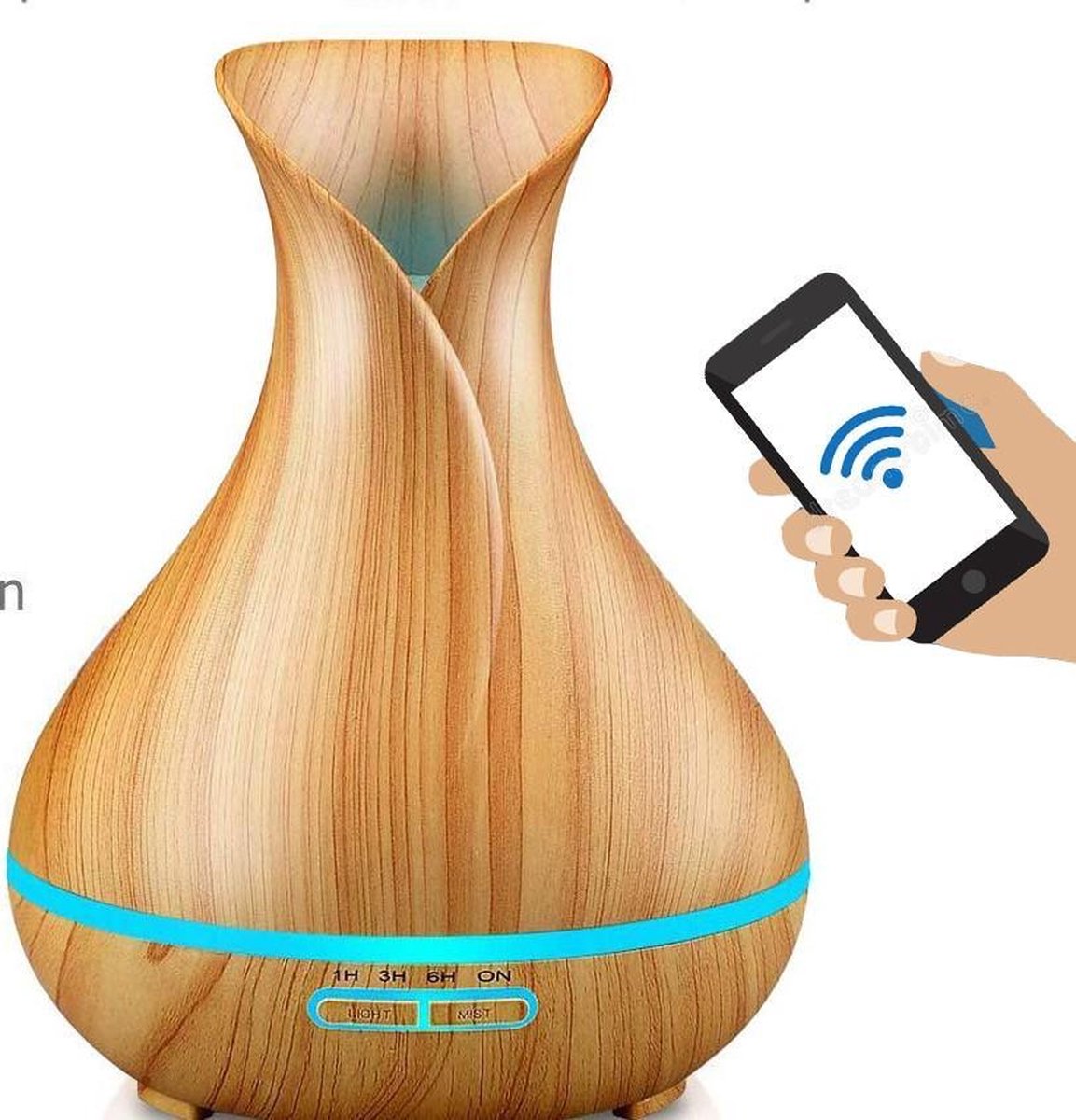Arom Living Essential Oil Aroma Diffuser Etherische Oliën Verdamper Vernevelaar Luchtbevochtiger wifi smart APP 400ml Hout Look Light wood 