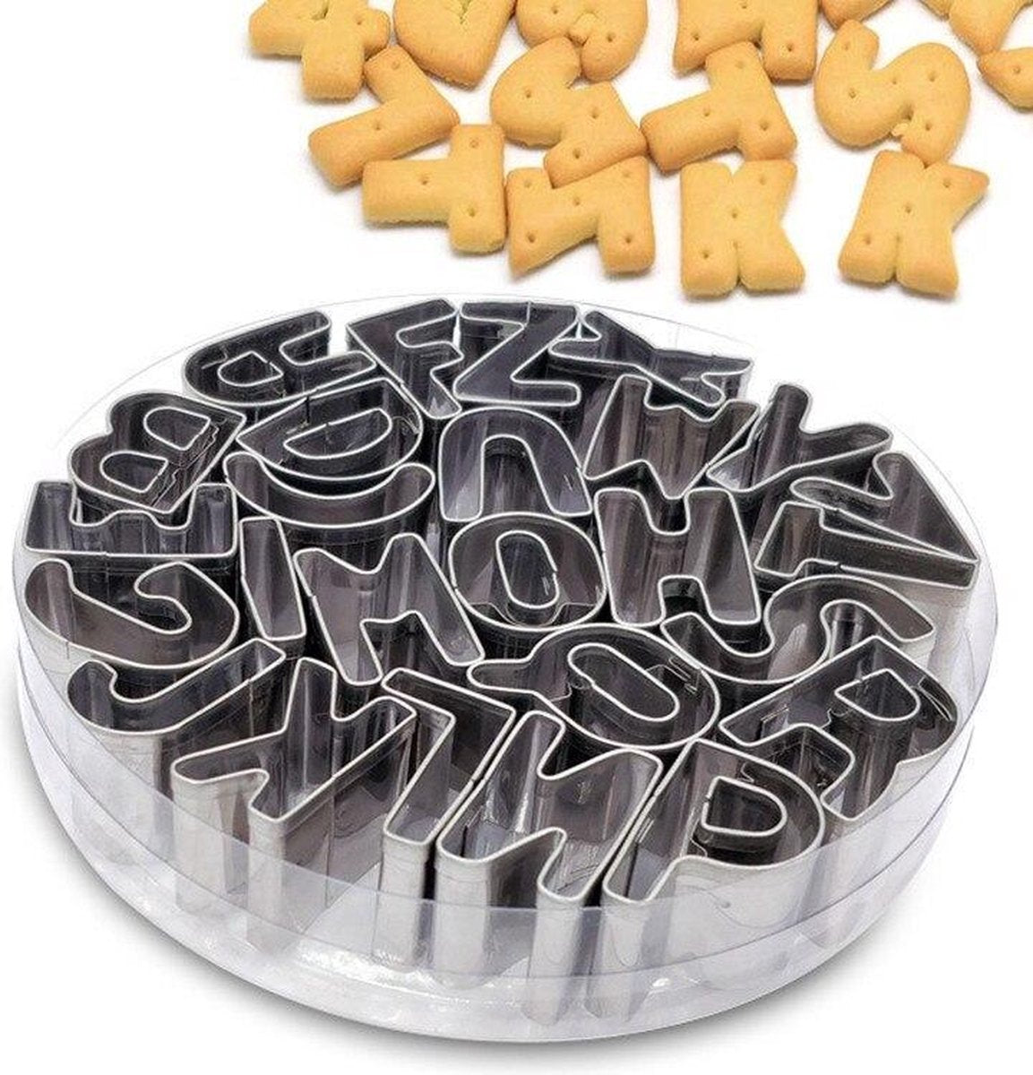 Alfabet Koekvorm – Koekvormpjes – uitsteker -  RVS – Trommel – 26 stuks