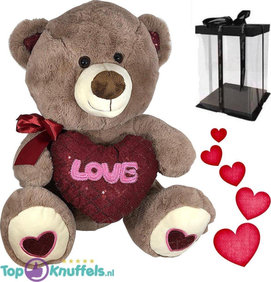 Teddybeer met hart ‘Love’ (Donkerbruin) 40cm + Giftbox pluche knuffel  Cadeau | Ik hou van jou / I Love you Knuffelbeer |Valentijnsdag cadeau Rozenbeer | Love Teddy Rozen Beer | Valentijnsdag Cadeau / Valentines day Gift | kado vrouw man
