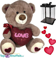 Teddybeer met hart ‘Love’ (Donkerbruin) 40cm + Giftbox pluche knuffel  Cadeau | Ik hou van jou / I Love you Knuffelbeer |Valentijnsdag cadeau Rozenbeer | Love Teddy Rozen Beer | Valentijnsdag Cadeau / Valentines day Gift | kado vrouw man