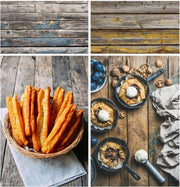 PVC achtergrond voor fotografie - Hout - Bruin hout met blauwe en gele verf - Dubbelzijdig - Food en product fotografie - Waterproof - 58 x 86 cm