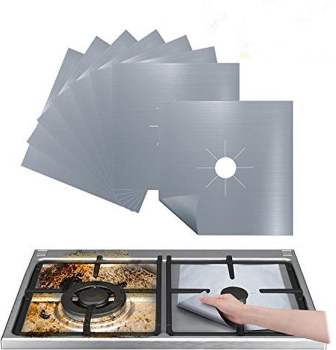 Gasfornuis Beschermer - Beschermhoes Folie - Keuken accessoires - Kachel mat - Herbruikbare Keukenfolie - Keuken - 4 Stuks - Zilver