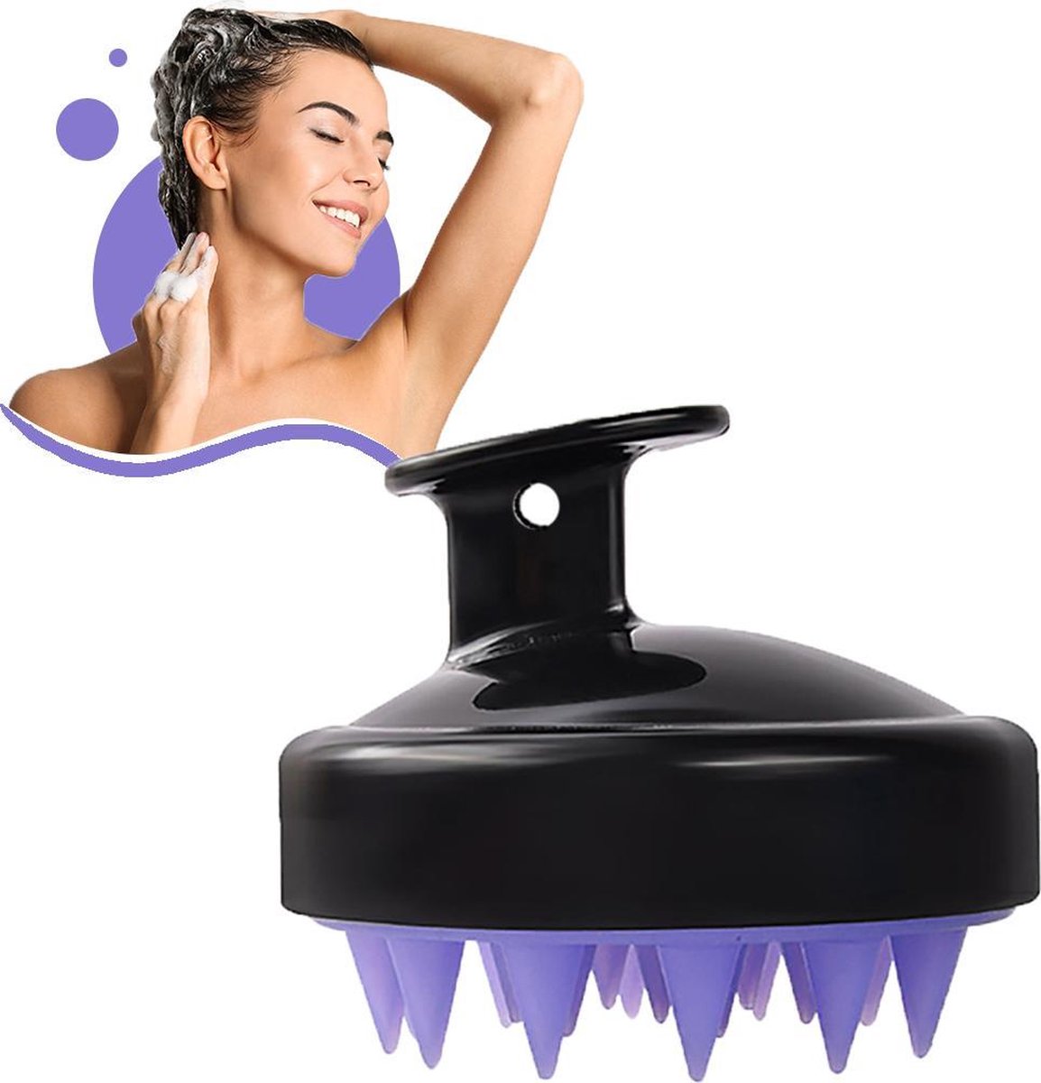 JOLTIA SH3 - Siliconen Haarborstel - Shampoo Brush - Scalp Massager - Massage - No Dandruff - Flaky Brush - Hair Brush - Hairbrush - Haarverzorging - Anti Roos - Haargroei - Gezonde Hoofdhuid - Scrub - Zwart met Paars