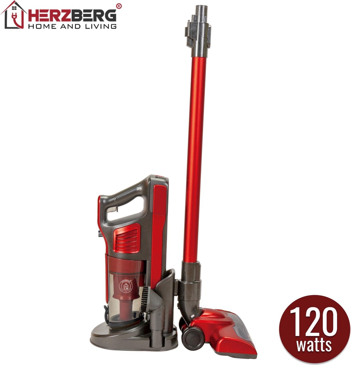 Herzberg: 2 in 1 Krachtige Draadloze Stofzuiger - Stofzuiger Zonder Zak - HEPA Filter - 120W - Oplaadpunt - 2 in 1 Ontwerp - 2200 mAh - 80db Geluidsarm Ontwerp