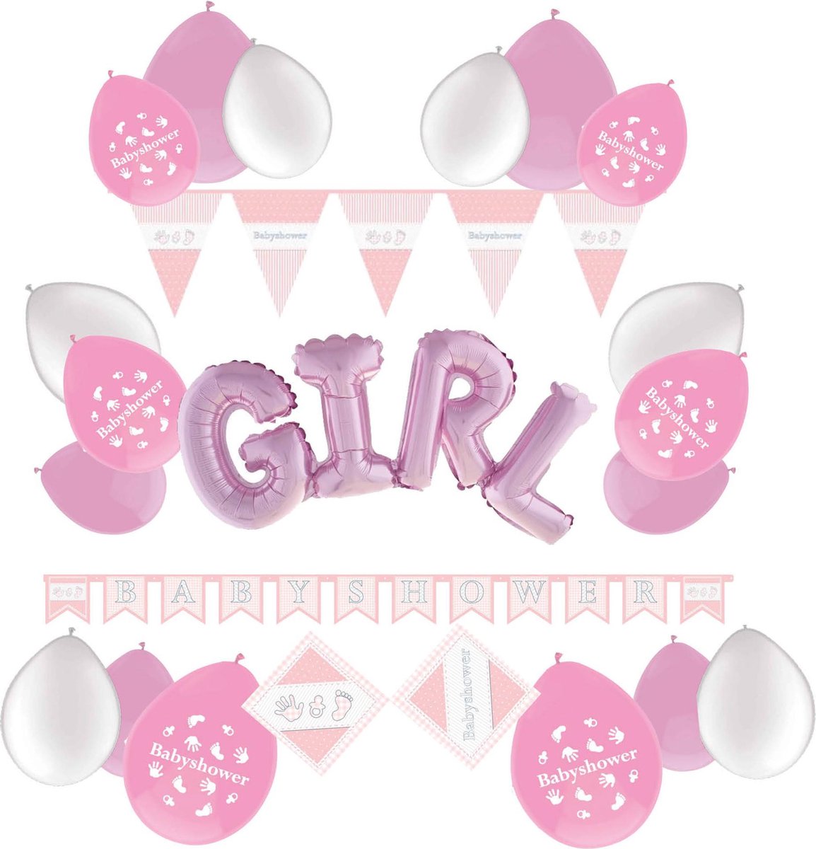 e-Carnavalskleding.nl Feestversiering pakket babyshower meisje | Versiering babyshower feest meisje | Babyshower feestversiering voor een baby feest | Leuk pakket baby meisje met feestartikelen voor de Babyshower Small