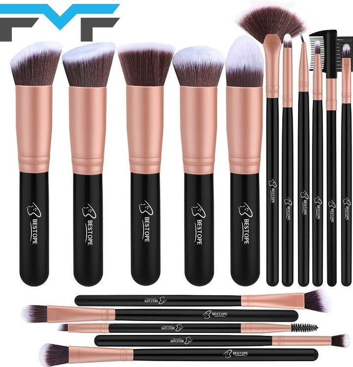 FMF  Bestope - 16 delige - make-up - kwastenset - hoge kwaliteit - zwart/rose - moederdag