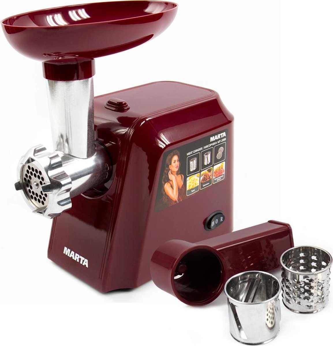 MARTA MT-2089 Vleesmolen|2000W|2 maalgraden|2 groente slicers|burgundy garnet