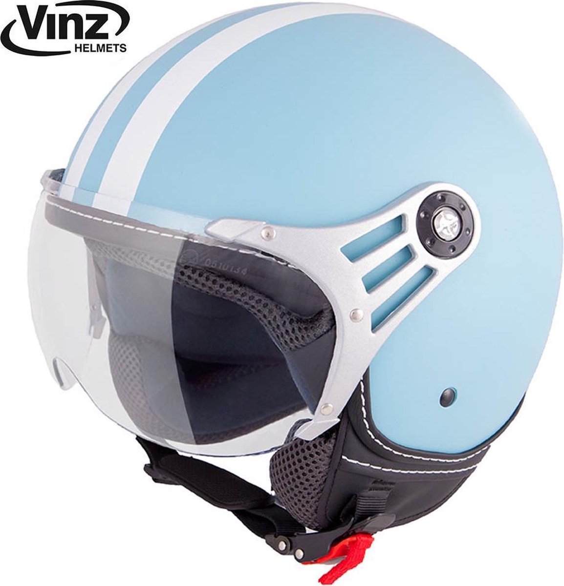 Vinz Fiori Motorhelm - Maat XS - Lichtblauw/Wit Blauw Streep-Extra Small