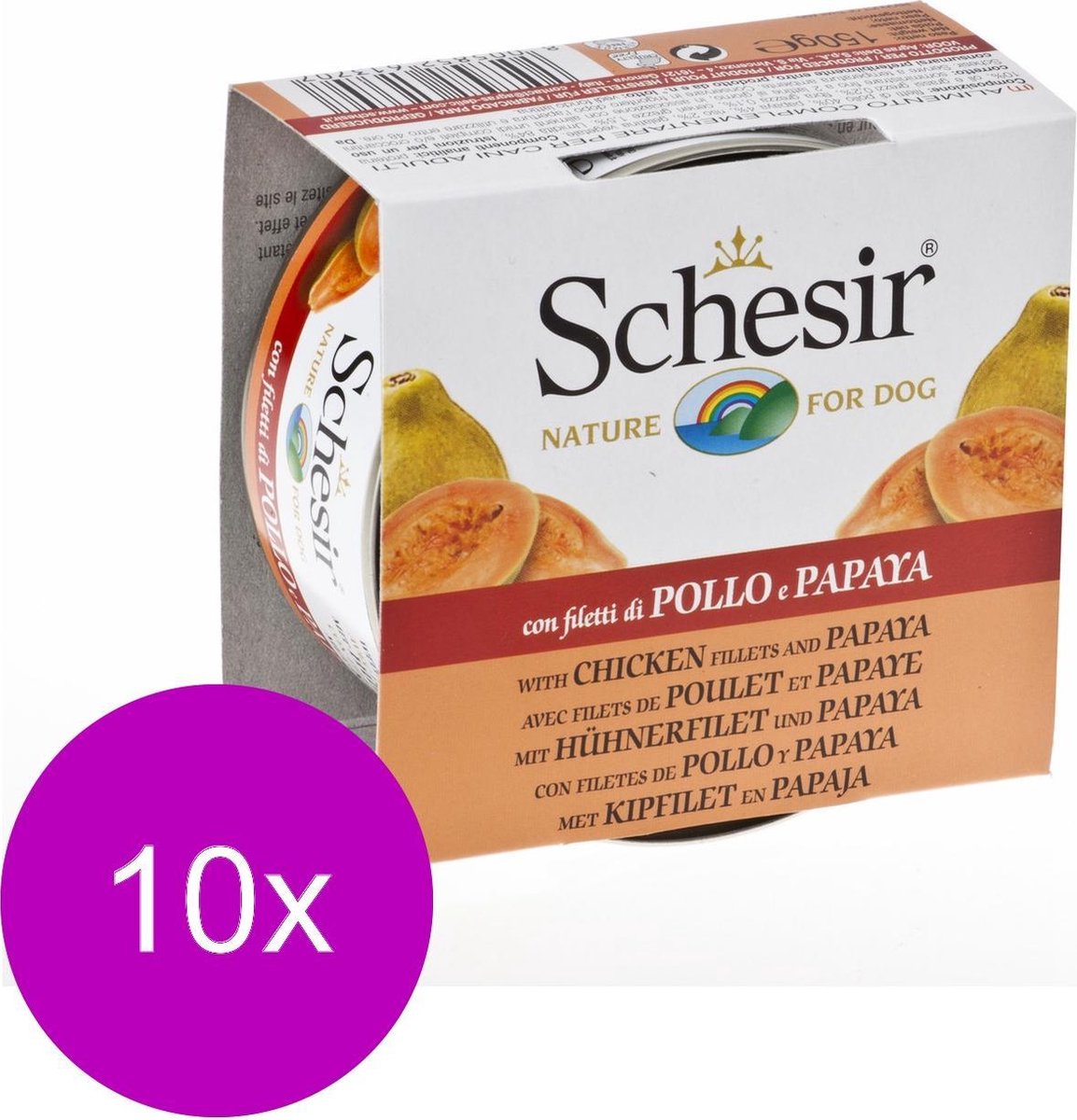 Schesir Adult Hondenvoer - Kip & Papaya - 10 St à 150 gr