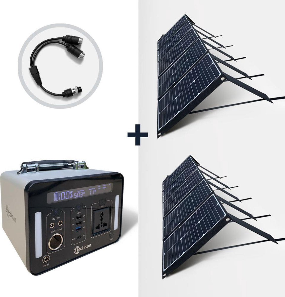 Mobisun portable power station 500Wh + 2x opvouwbaar 100W zonnepaneel bundel | Mobisun