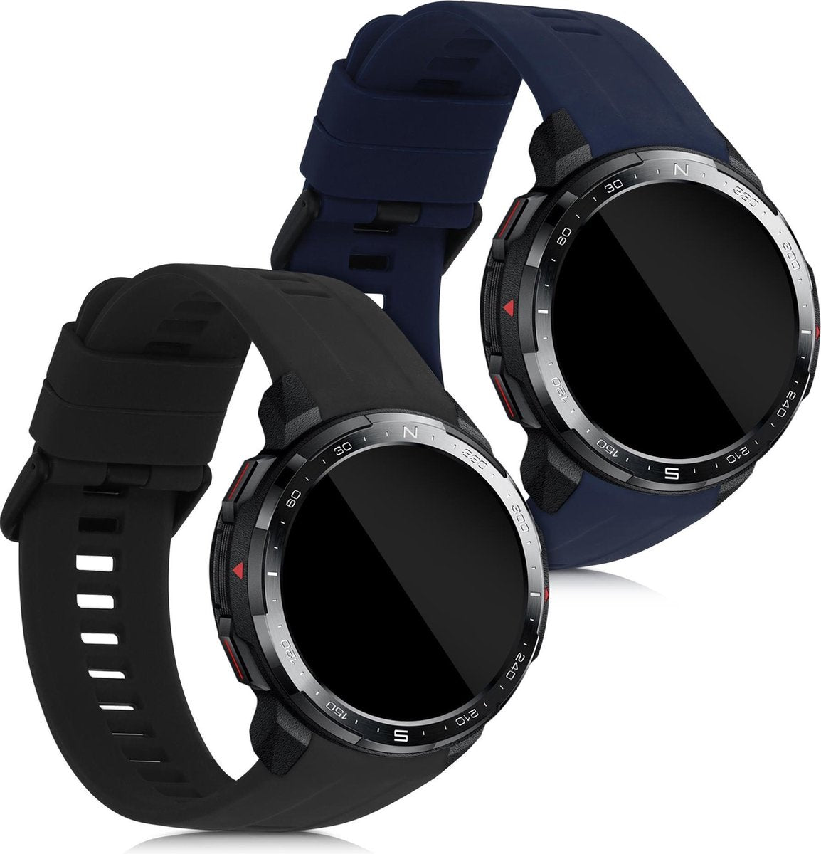 kwmobile 2x horlogeband voor Honor Watch GS Pro - siliconen band voor fitnesstracker - zwart / donkerblauw