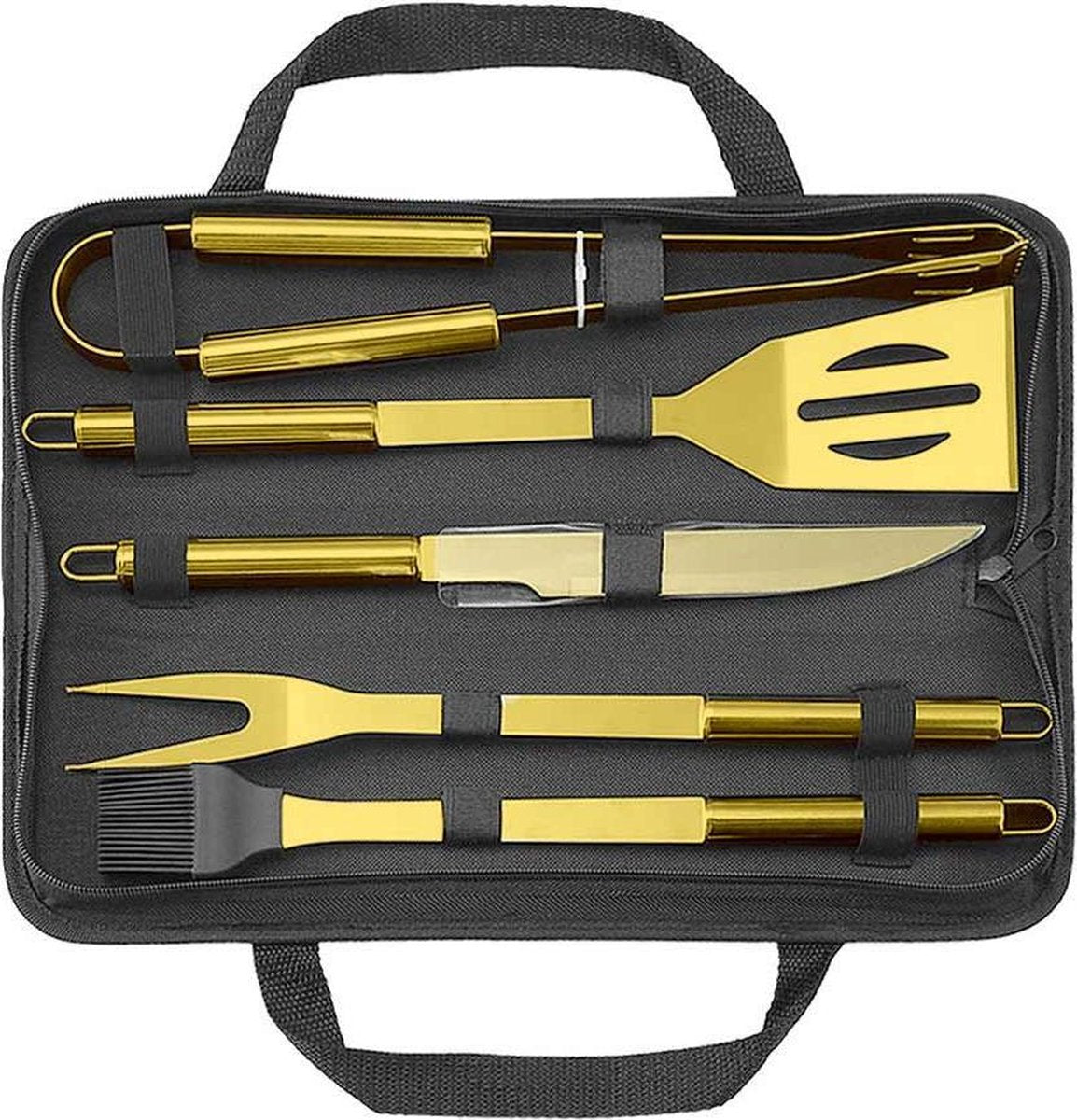 MikaMax Millionaire BBQ Tools – BBQ Gereedschapset - Gouden Barbecue Accessories Set - BBQ Accesoires - 5-delig BBQ Gereedschap