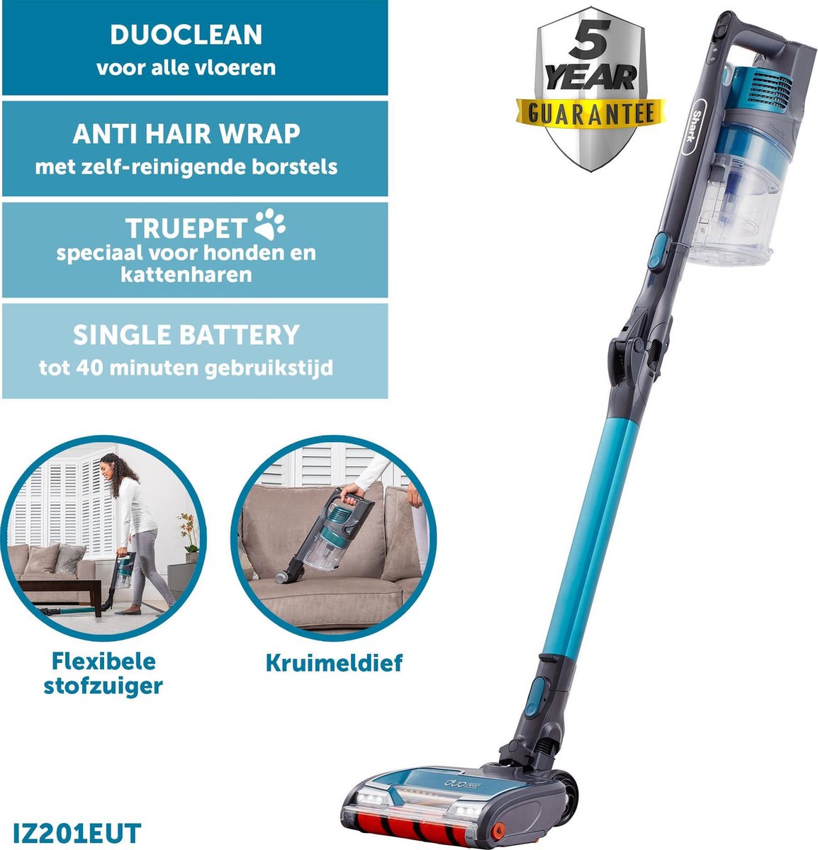 Shark IZ201EUT - Steelstofzuiger - Draadloos - Enkele accu - Perfect voor huizen met huisdieren