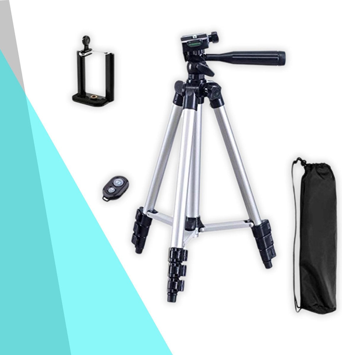 Telefoon Statief Houder met Waterpas en Opbergtas - Smartphone Tripod - 6 Standen instelbaar