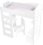 Poppenbed hoogslager met bureau en stoel