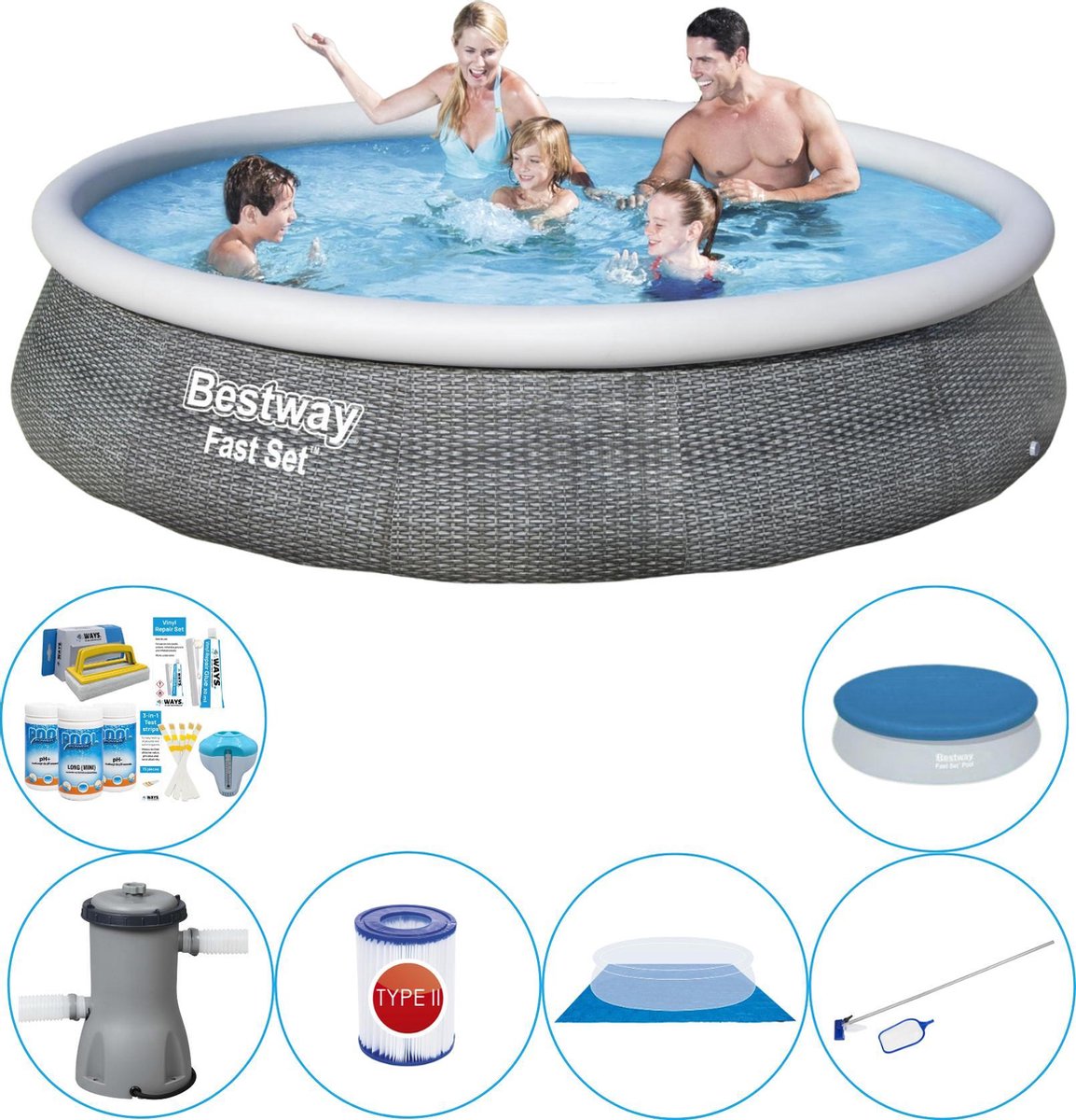Bestway Fast Set Rattan Rond 396x84 cm - Zwembad Pakket