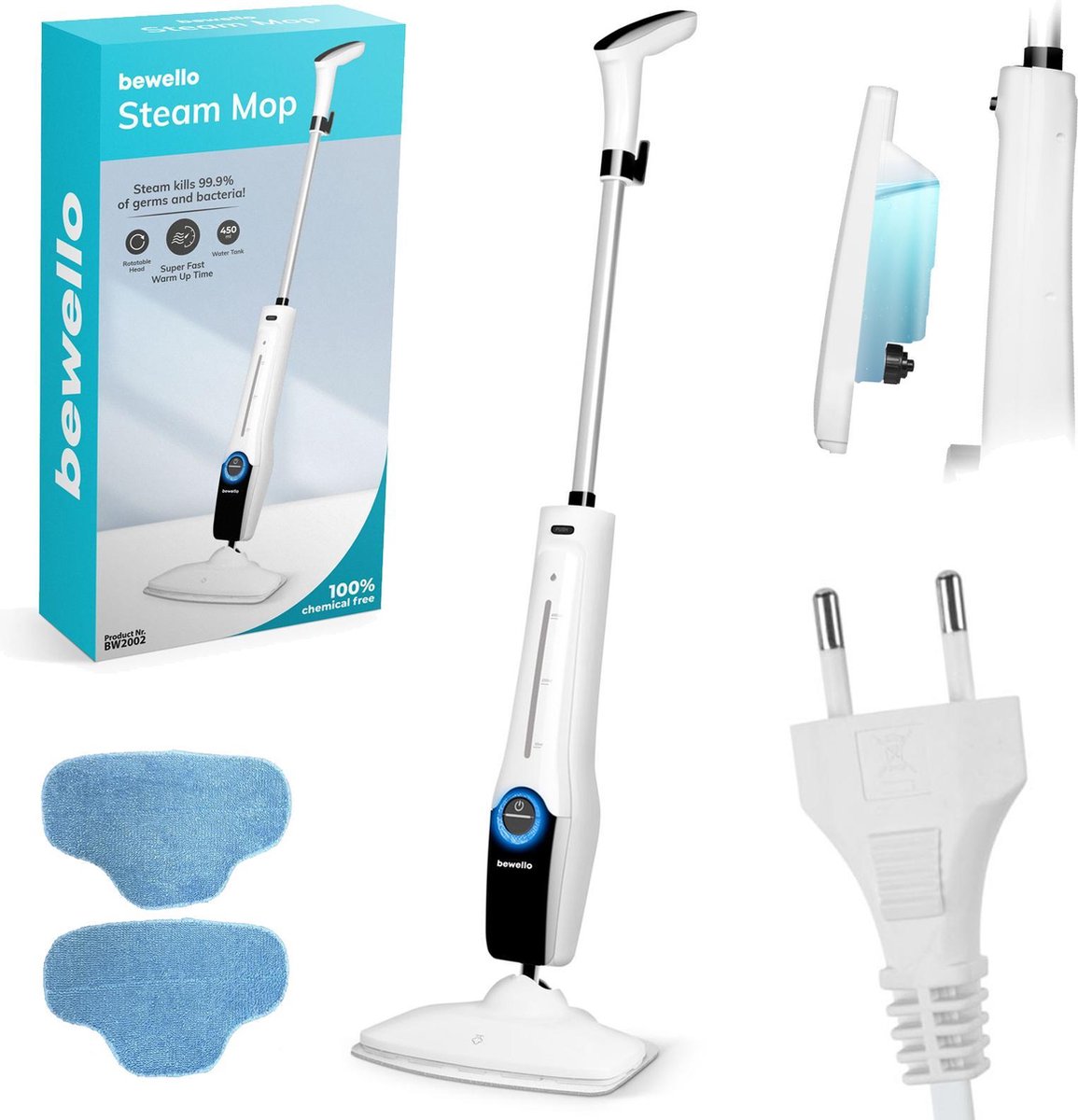 Bewello® - Elektrische Dweil - Stoomreiniger Vloer - Vloerreiniger - Op Netstroom