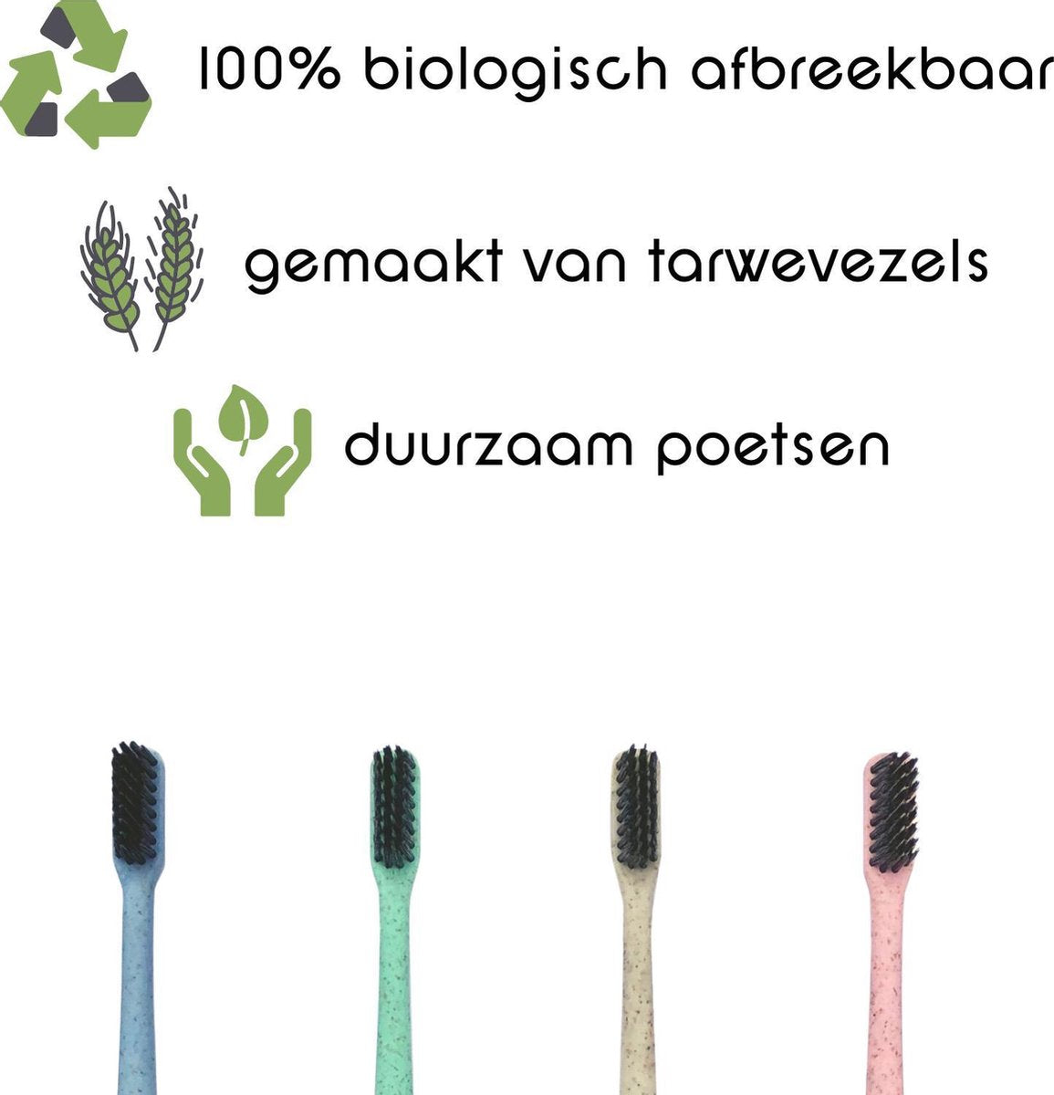 green-goose® Set van 4 Duurzame Tandenborstels | Tarwevezel | Uniek 100% Biologisch Afbreekbaar Product | Zero-Waste