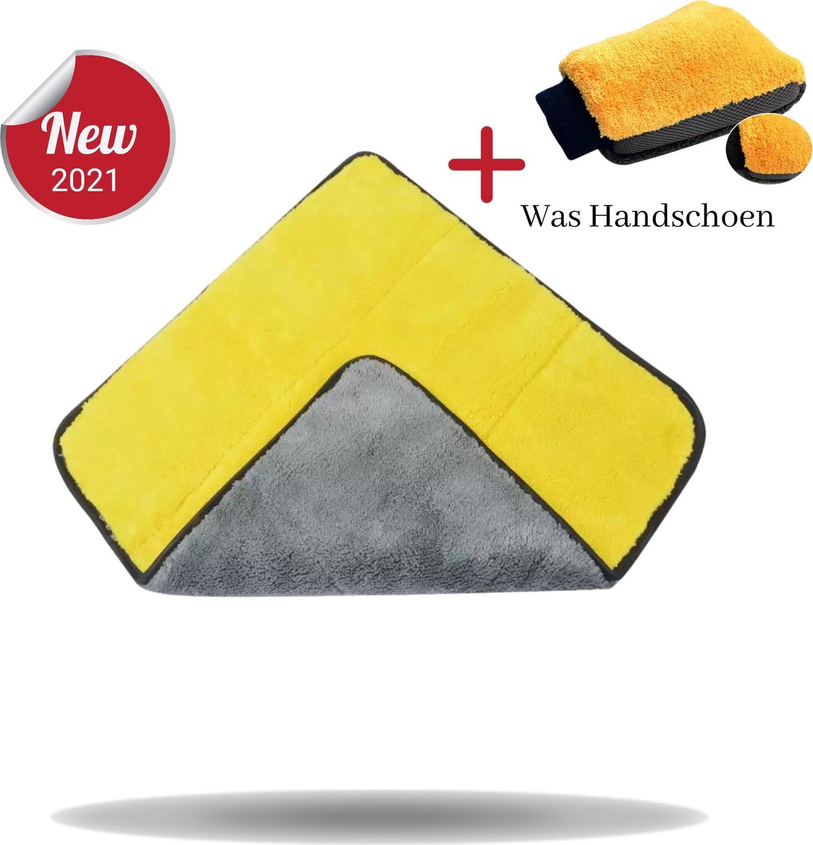 Odnalor Professionele Auto Droogdoek Inclusief Was Handschoen  – Microvezel Handdoek – Microvezel Was Handschoen  – Reinigingsdoekjes – Fluweel – Absorberend – 1100 GSM – Krasvrij – 40 x 60 cm – Geel/Grijs