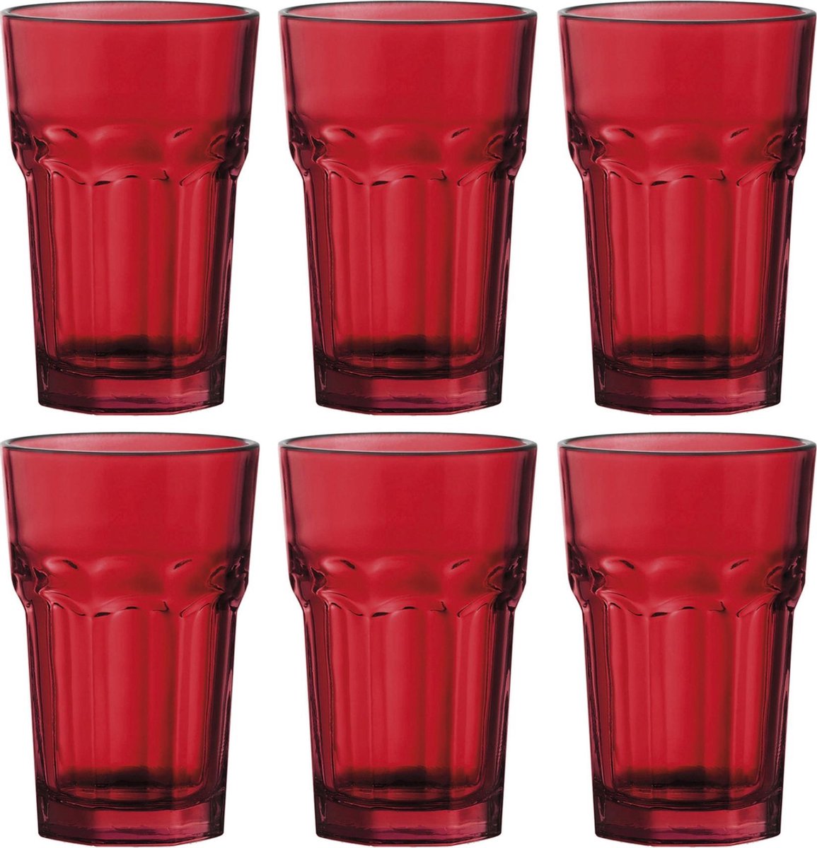 6x Drinkglazen/waterglazen rood 300 ml - Rode stapelbare glazen - Picardieglazen - Sapglazen - Koude en warme dranken