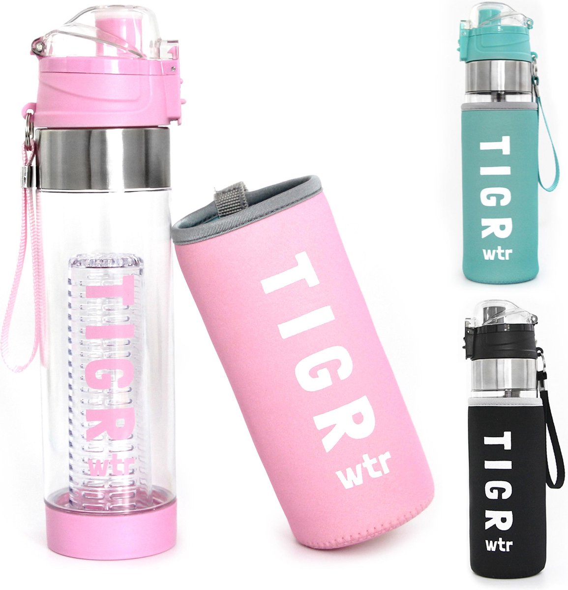 TIGR The Infuser - Drinkfles met fruitfilter - 100% BPA vrij - 700ML - Roze