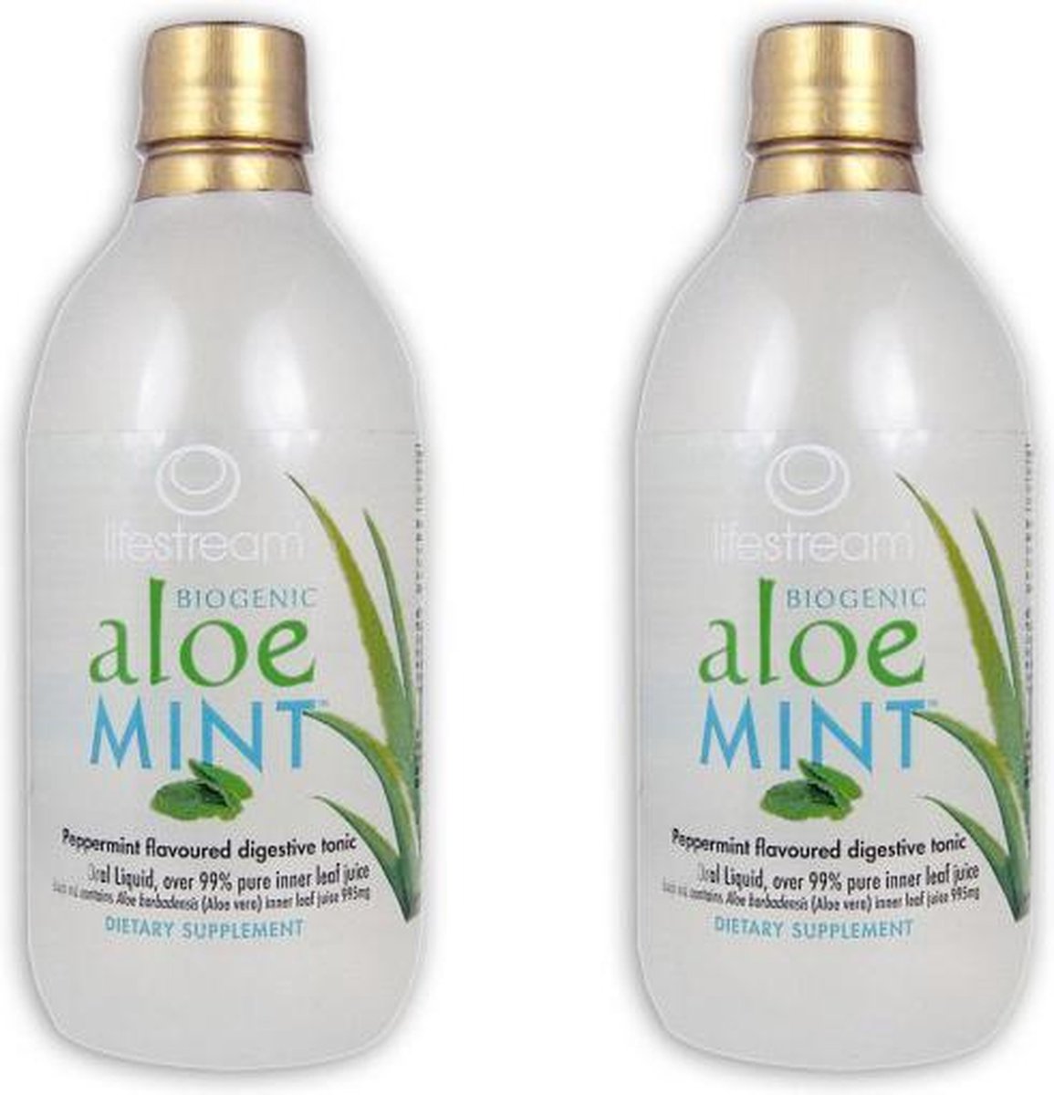 Lifestream Biogenic Aloë Mint Sap – Organic - 99.5% Puur- Frisse Mintsmaak - Voordeelset 2X 500 ml.